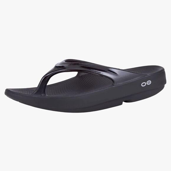 OOFOS OOlala Luxe Comfort Recovery Flip Flop Sandals Black Size 6 - Picture 1 of 7